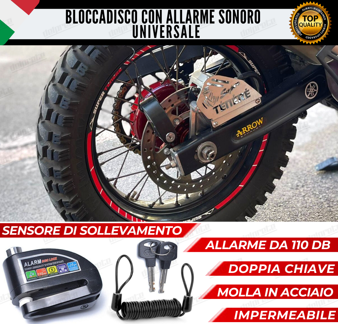 BLOCCADISCO CON ALLARME MOTO SCOOTER 110 DECIBEL ANTI SOLLEVAMENTO