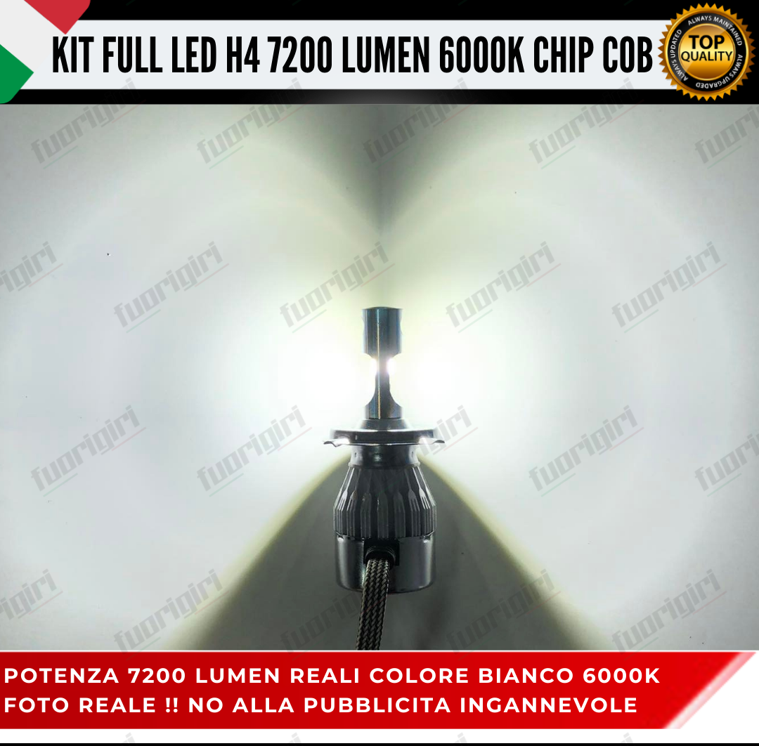 KIT FULL LED H4 LANCIA YPSILON HYBRID 7200 LUMEN 6000K BIANCO 100% NO ERRORE