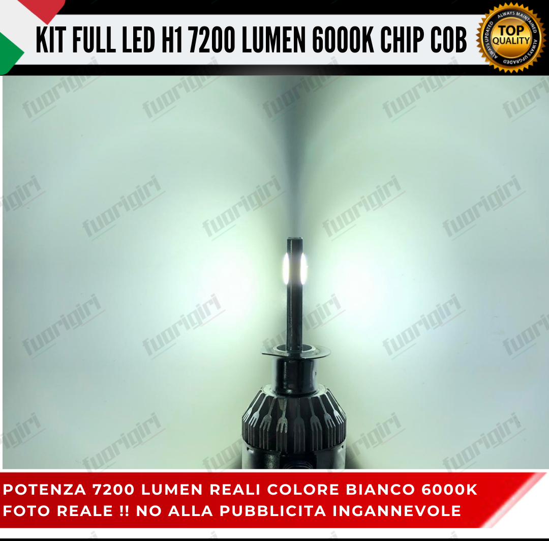 KIT FULL LED H1 CANBUS 7200 LUMEN REALI 6000K BIANCO NESSUN ERRORE AUTO