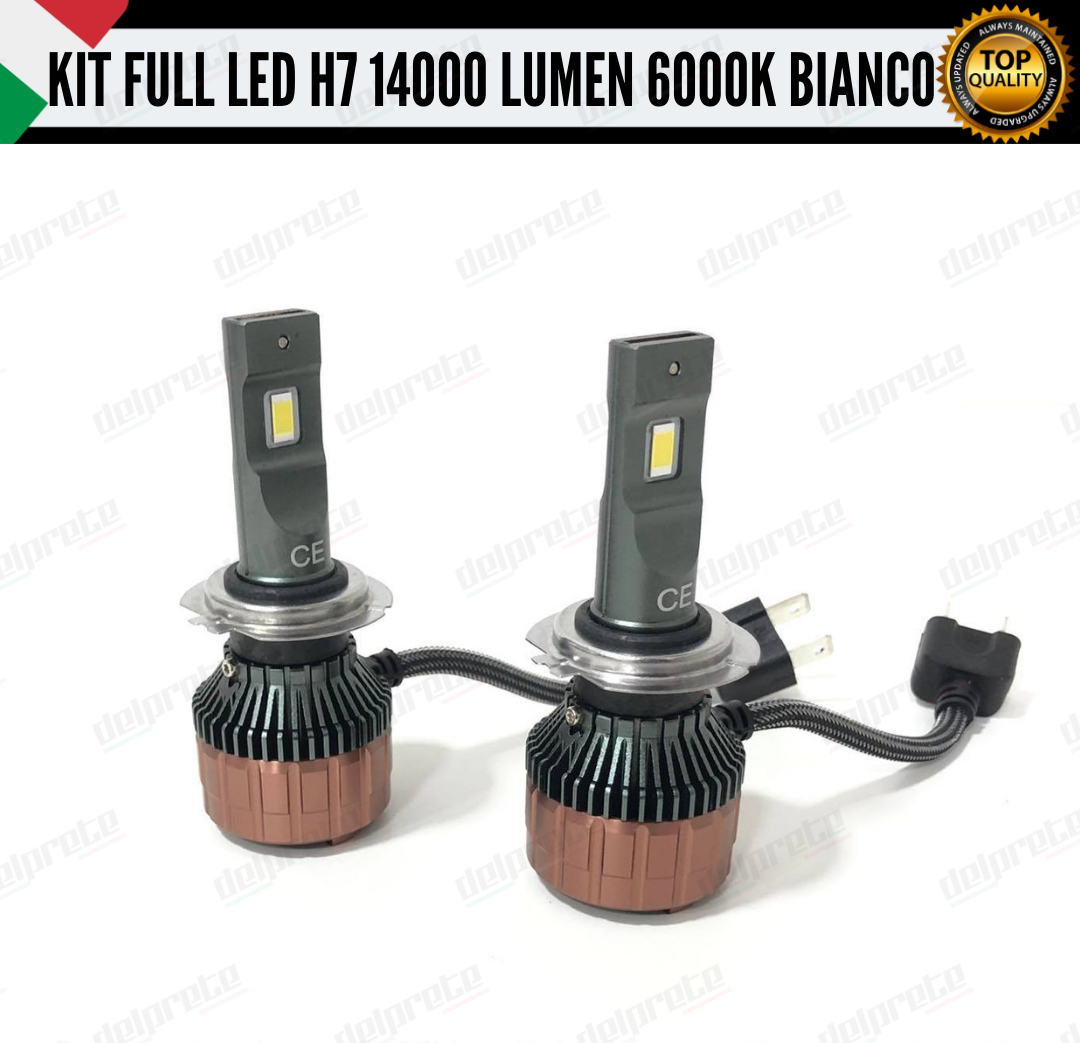 KIT LED FULL H7 6000K BIANCO 14000 LUMEN REALI CANBUS LED 100% NO ERRORE ALLUMINIO AVIAZIONE
