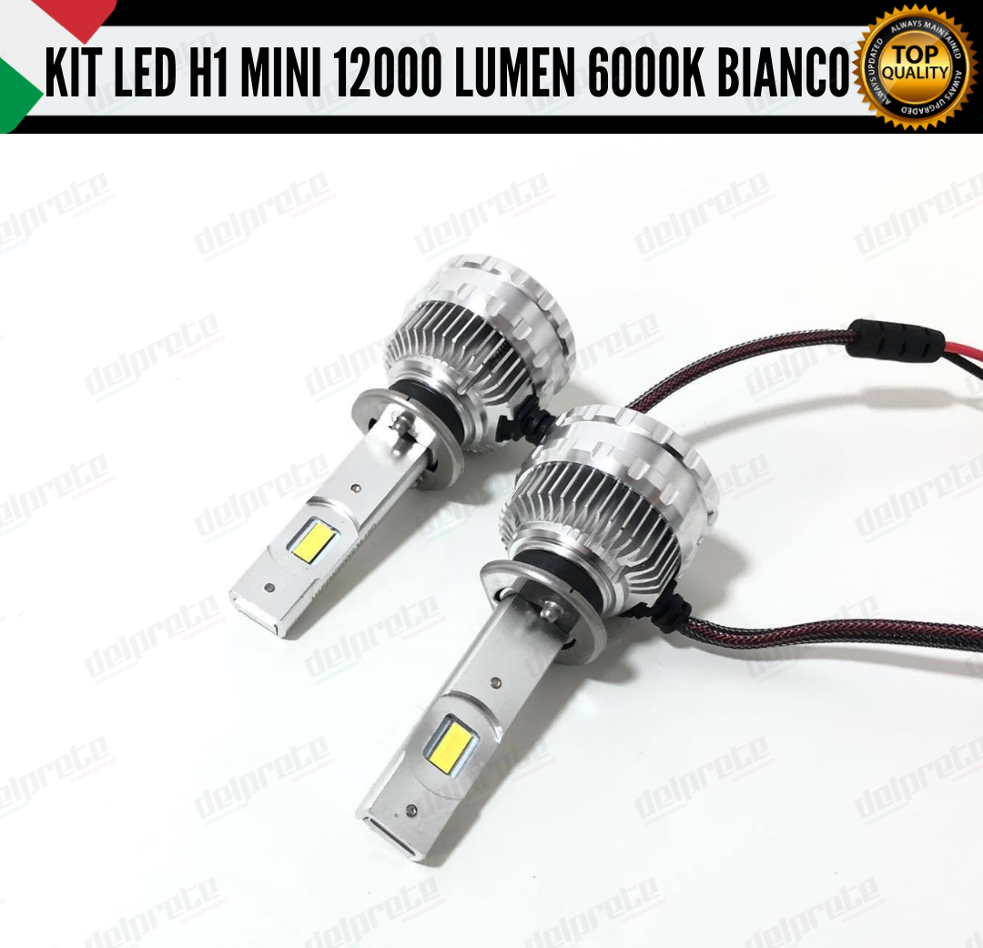 KIT LED FULL H1 6000K BIANCO 12000 LUMEN REALI CANBUS LED 100% NO ERRORE ALLUMINIO AVIAZIONE