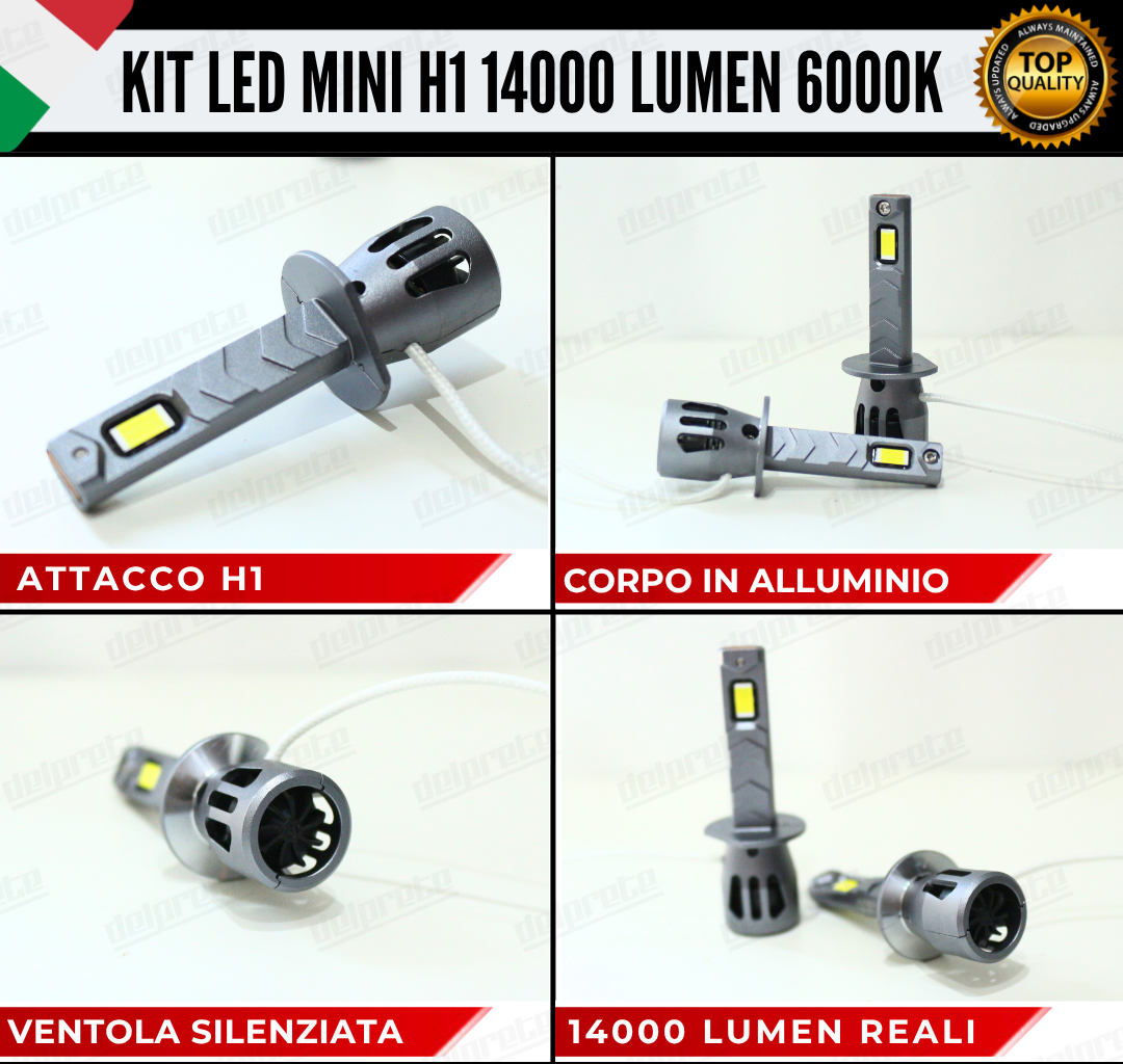KIT FULL LED LAMPADE H1 MINI BIANCO 6000K 14000 LUMEN CANBUS NO ERRORE