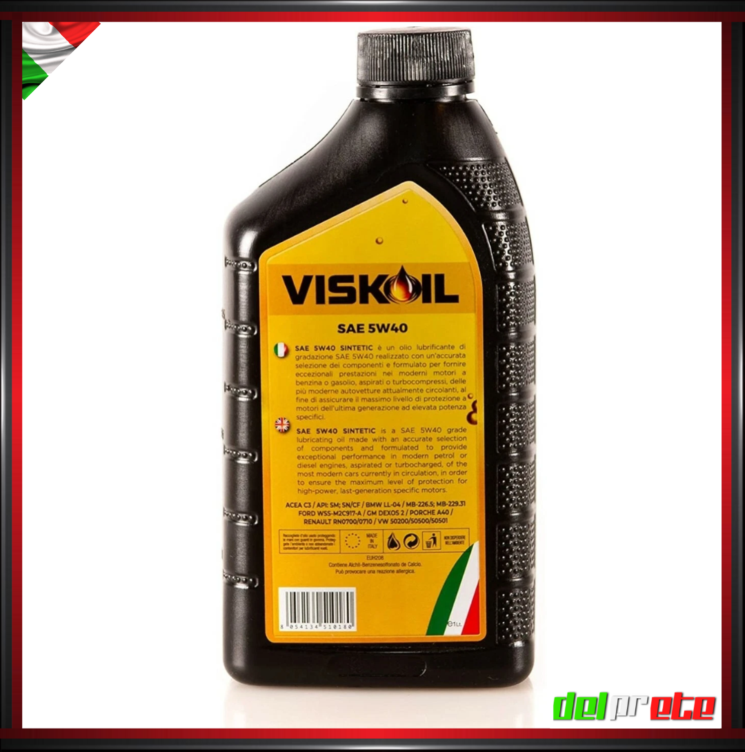 VISKOIL - 1 LITRO OLIO MOTORE SINTETICO 5W-40 DIESEL BENZINA E GPL