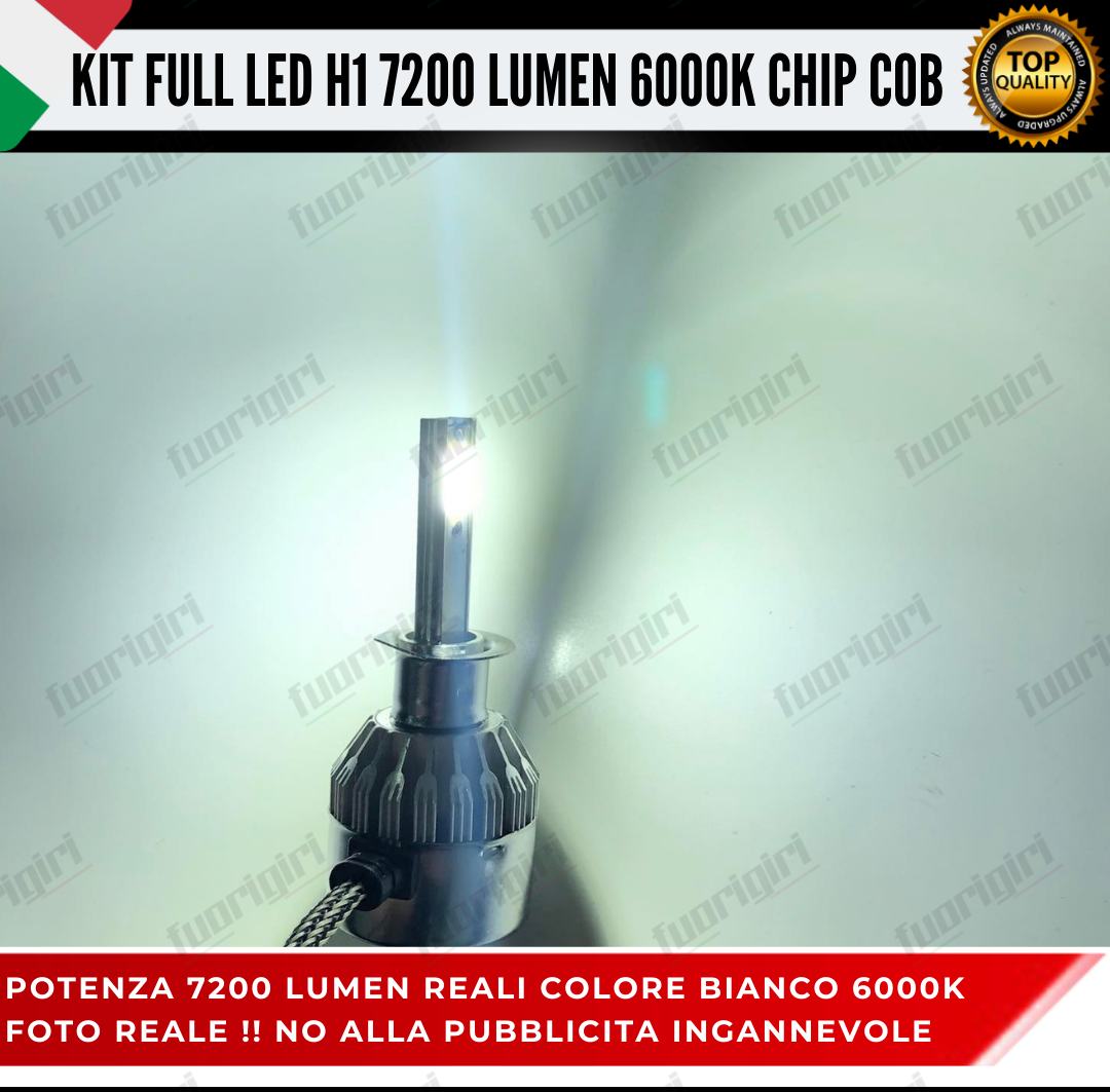 KIT FULL LED H1 CANBUS 7200 LUMEN REALI 6000K BIANCO NESSUN ERRORE AUTO