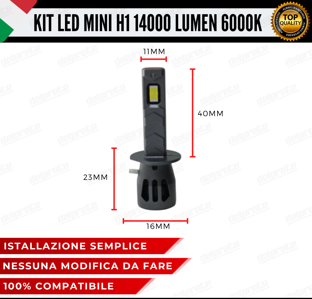 KIT FULL LED LAMPADE H1 MINI BIANCO 6000K 14000 LUMEN CANBUS NO ERRORE