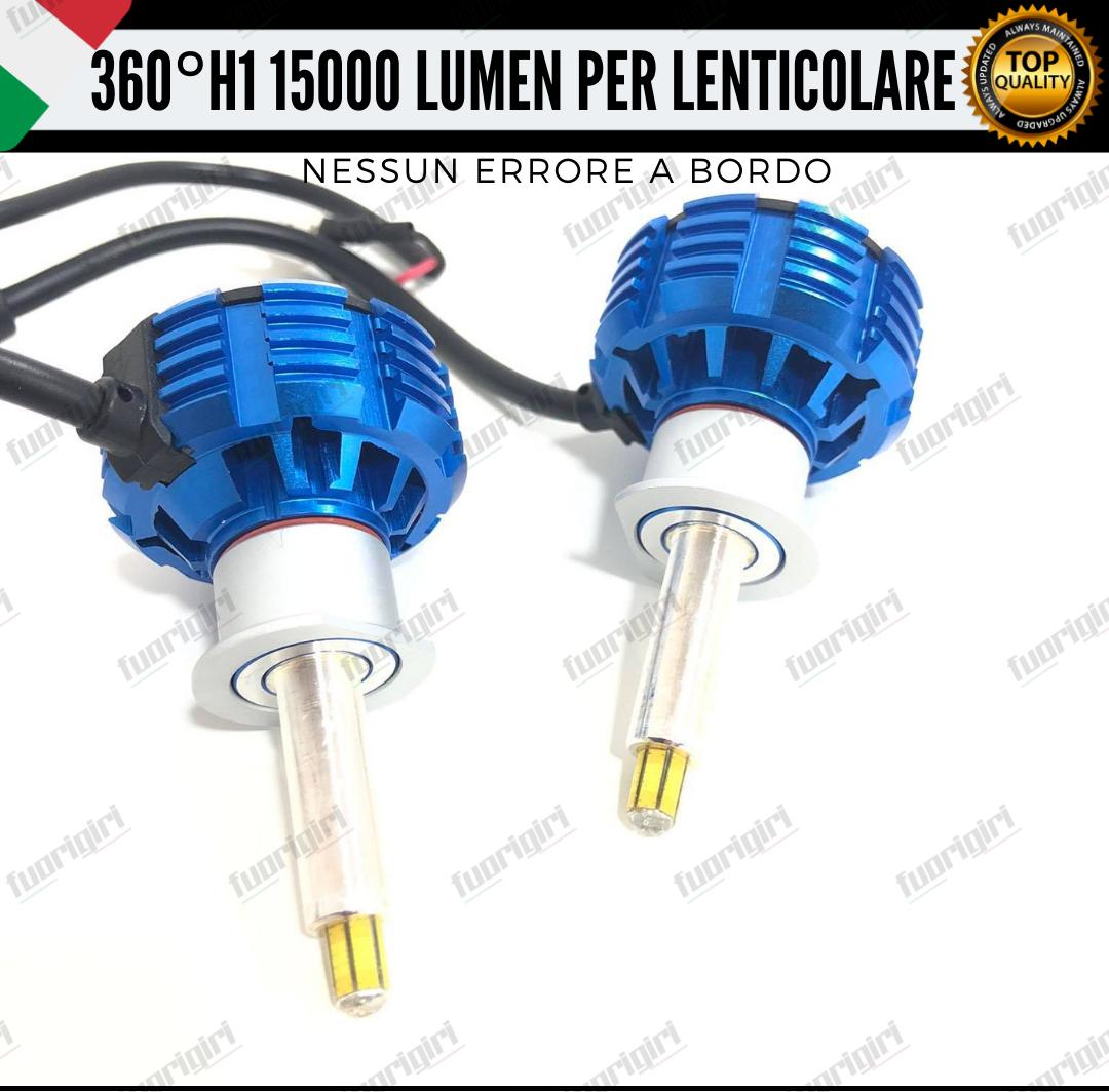 KIT FULL LED ANABBAGLIANTI H1 360° GRADI 15000L CANBUS SPECIFICO PER FARI LENTICOLARI BIANCO