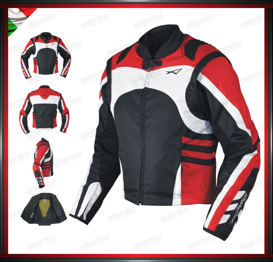 GIACCA MOTO IN TESSUTO ROSSO CORDURA MANICA STACCABILE PROTEZIONI OMOLOGATE CE