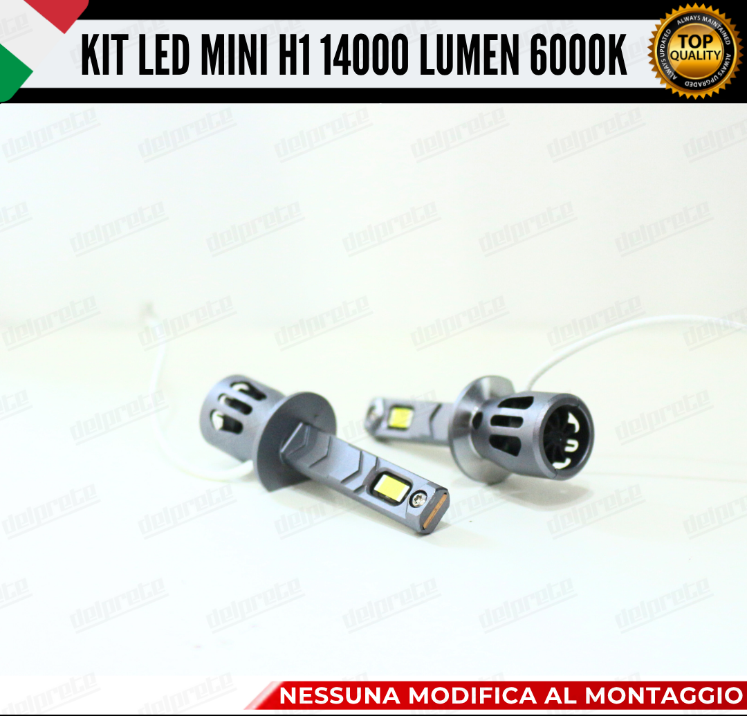 KIT FULL LED LAMPADE H1 MINI BIANCO 6000K 14000 LUMEN CANBUS NO ERRORE