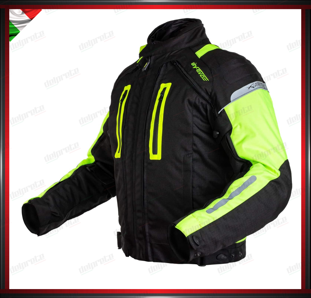 GIACCA MOTO IN TESSUTO FLUO CORDURA MESH 4 STAGIONI IMPERMEABILI PROTEZIONI OMOLOGATE CE