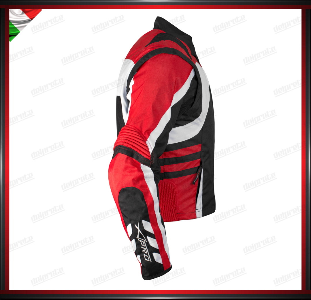 GIACCA MOTO IN TESSUTO ROSSO CORDURA MANICA STACCABILE PROTEZIONI OMOLOGATE CE