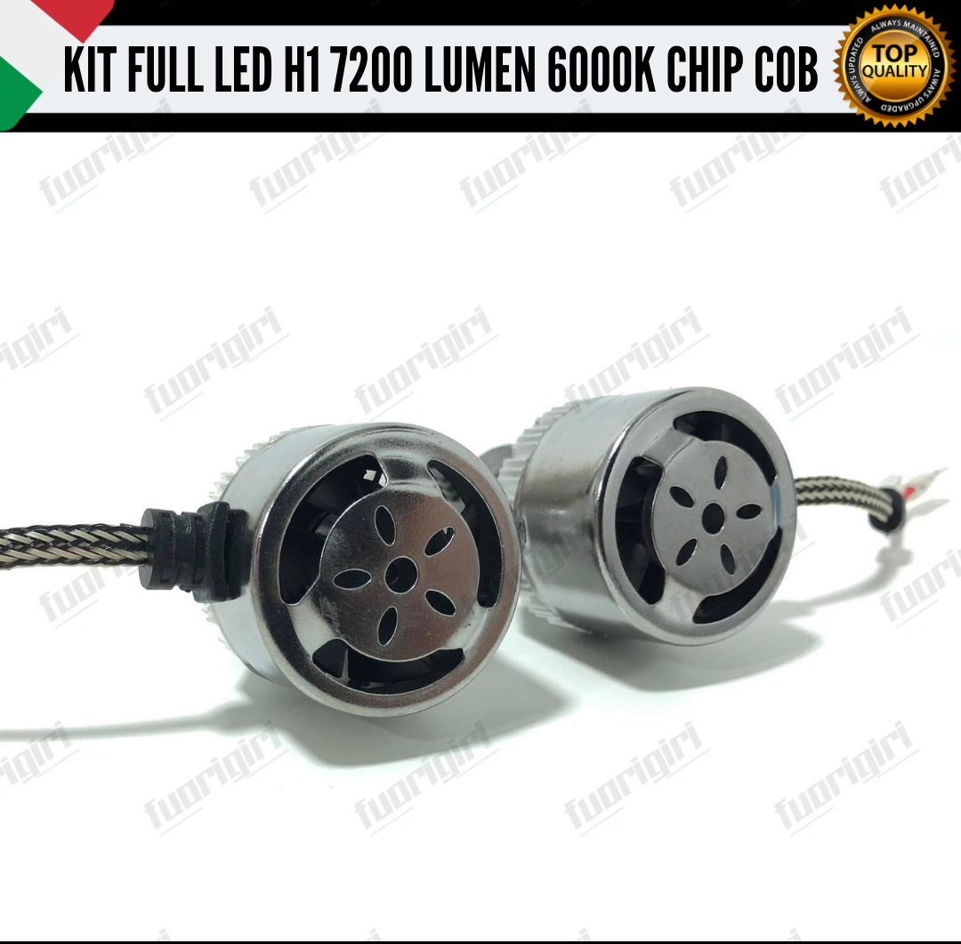 KIT FULL LED H1 CANBUS 7200 LUMEN REALI 6000K BIANCO NESSUN ERRORE AUTO