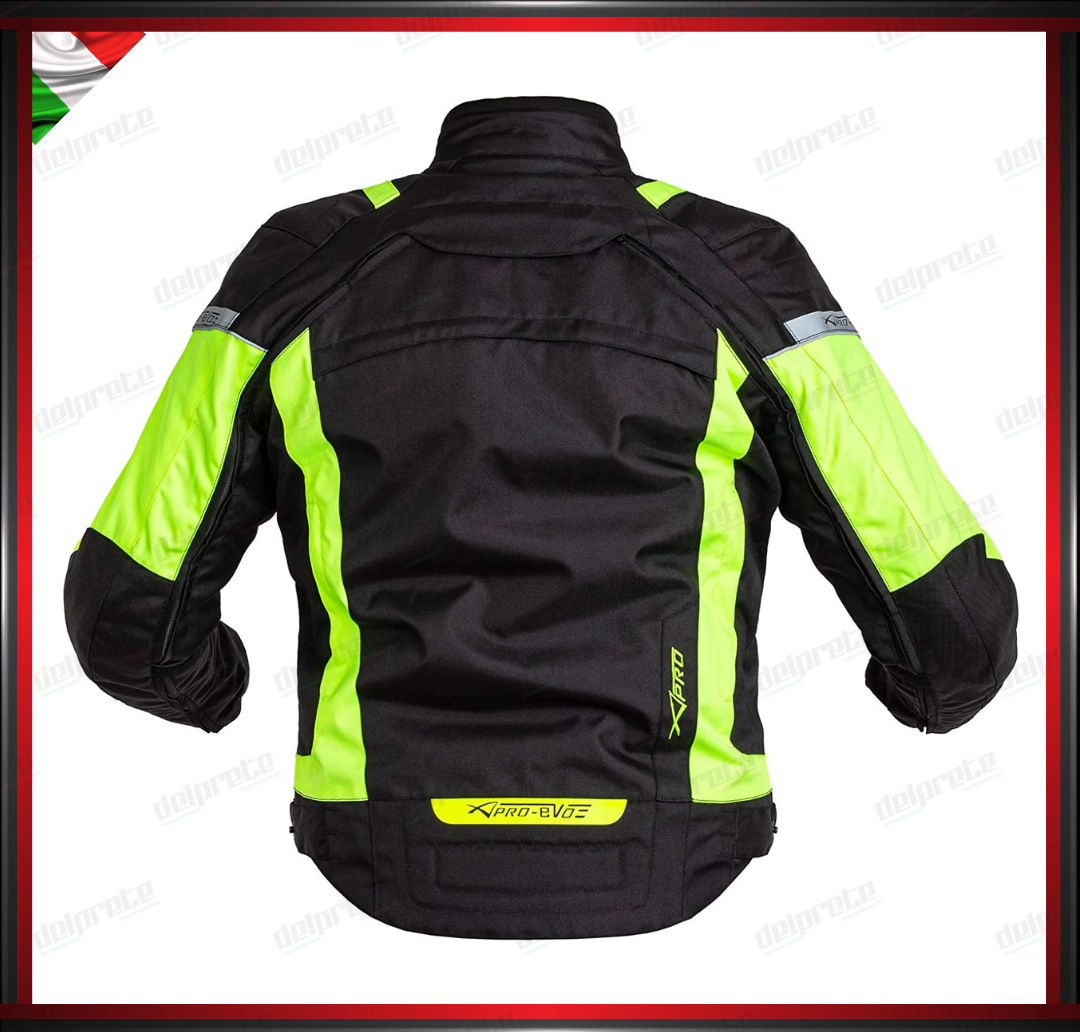 GIACCA MOTO IN TESSUTO FLUO CORDURA MESH 4 STAGIONI IMPERMEABILI PROTEZIONI OMOLOGATE CE