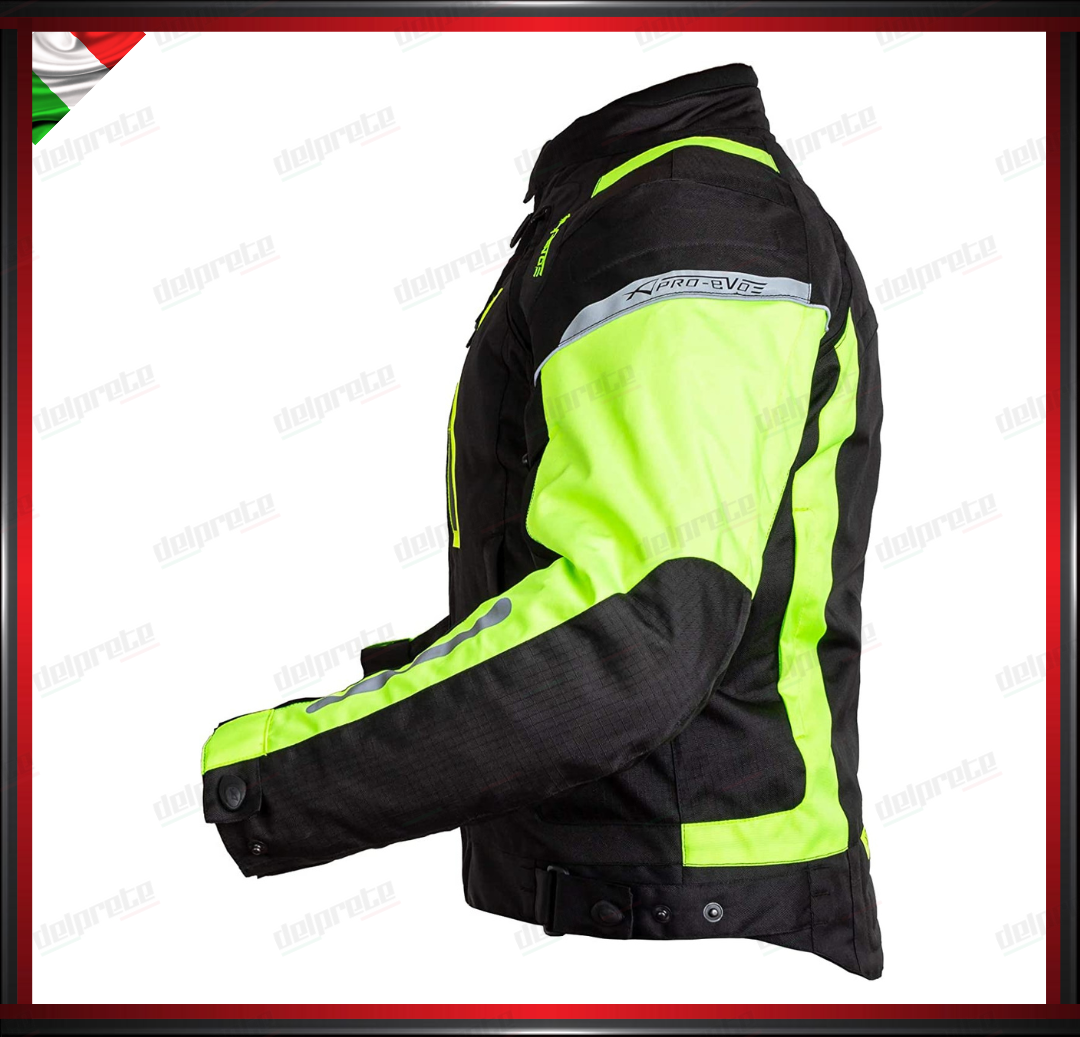 GIACCA MOTO IN TESSUTO FLUO CORDURA MESH 4 STAGIONI IMPERMEABILI PROTEZIONI OMOLOGATE CE