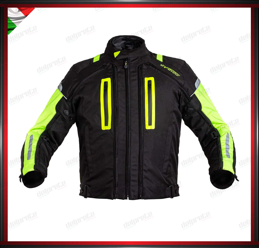 GIACCA MOTO IN TESSUTO FLUO CORDURA MESH 4 STAGIONI IMPERMEABILI PROTEZIONI OMOLOGATE CE