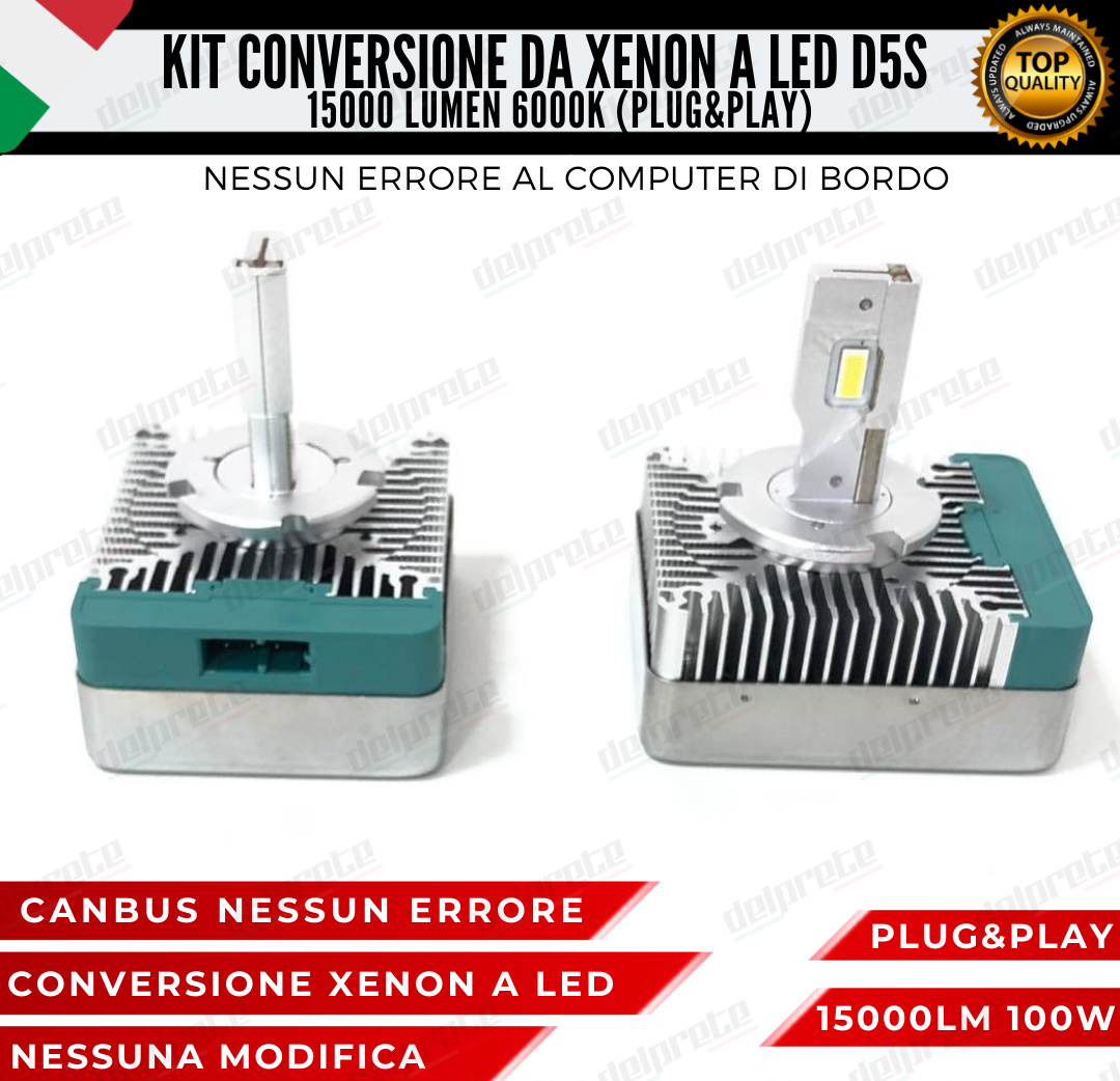 KIT LED D5S CONVERSIONE DA XENON A LED FIAT 500X 15000 LUMEN 6000K 100W NO ERROR (xenon originale)