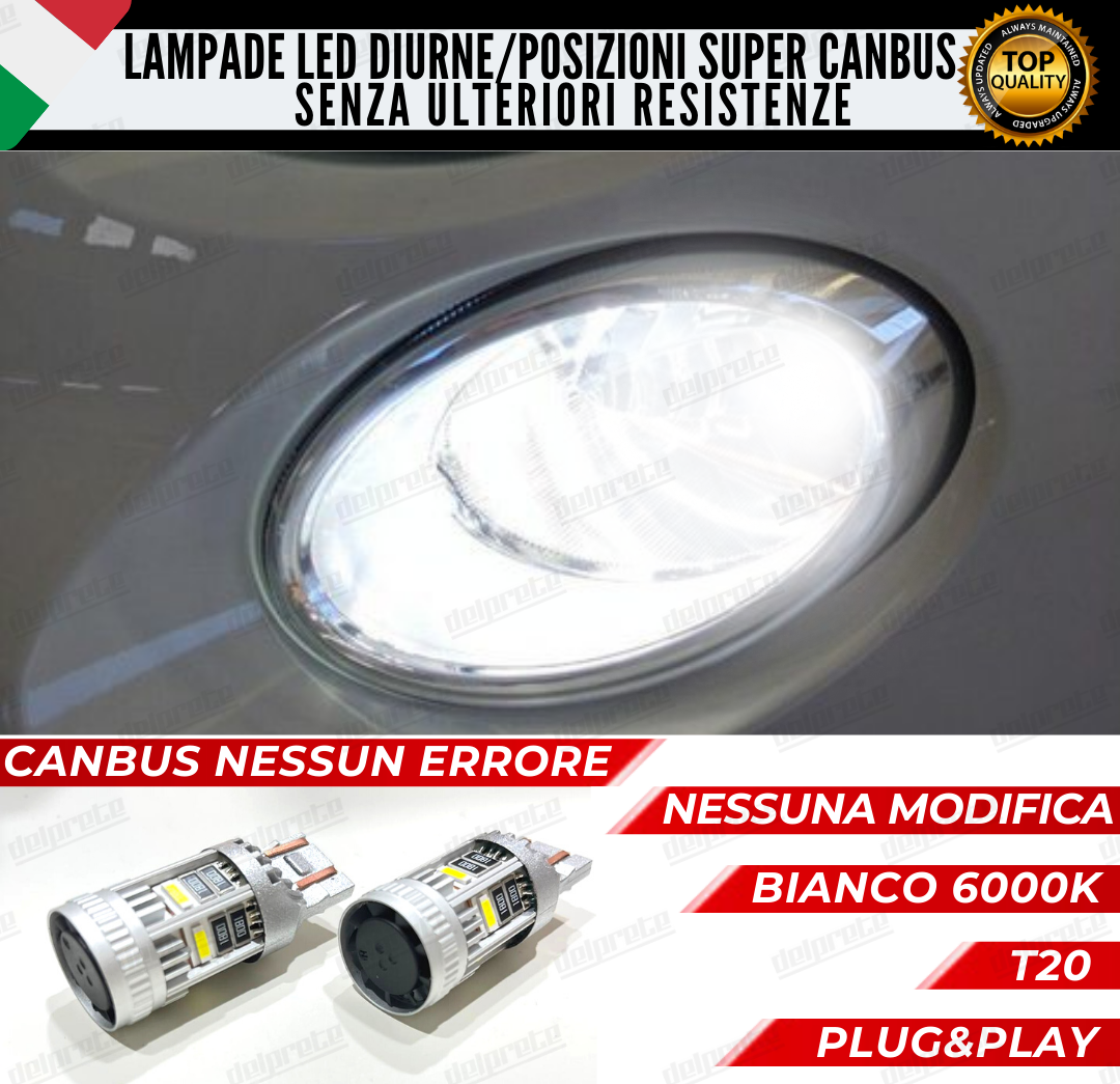 COPPIA T20 LED CANBUS DIURNE / POSIZIONI FIAT 500X DAL 2017 IN POI 100%NO ERRORE