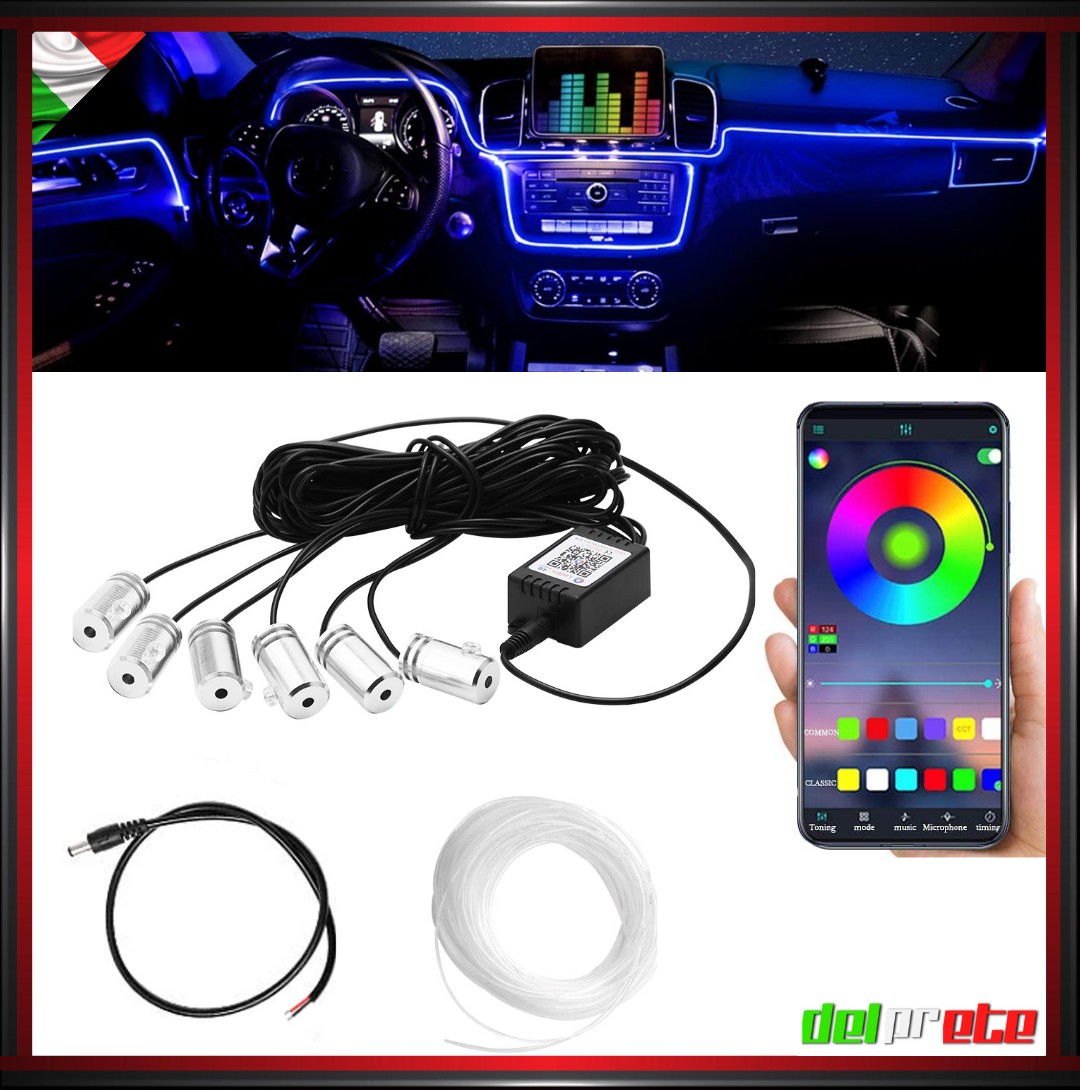 STRISCIA FILO AMBIENT LIGHT LUCE AMBIENTE RBG CON APP 6 METRI 6 PUNTI INTERNI