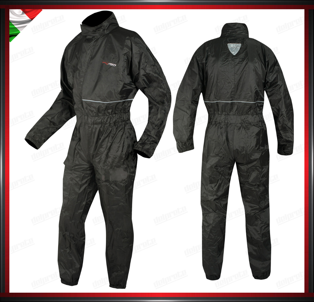 TUTA MOTO ANTIPIOGGIA INTEGRALE NERO 100% IMPEREMABILE ANTIACQUA UOMO DONNA TESSUTO CERATO