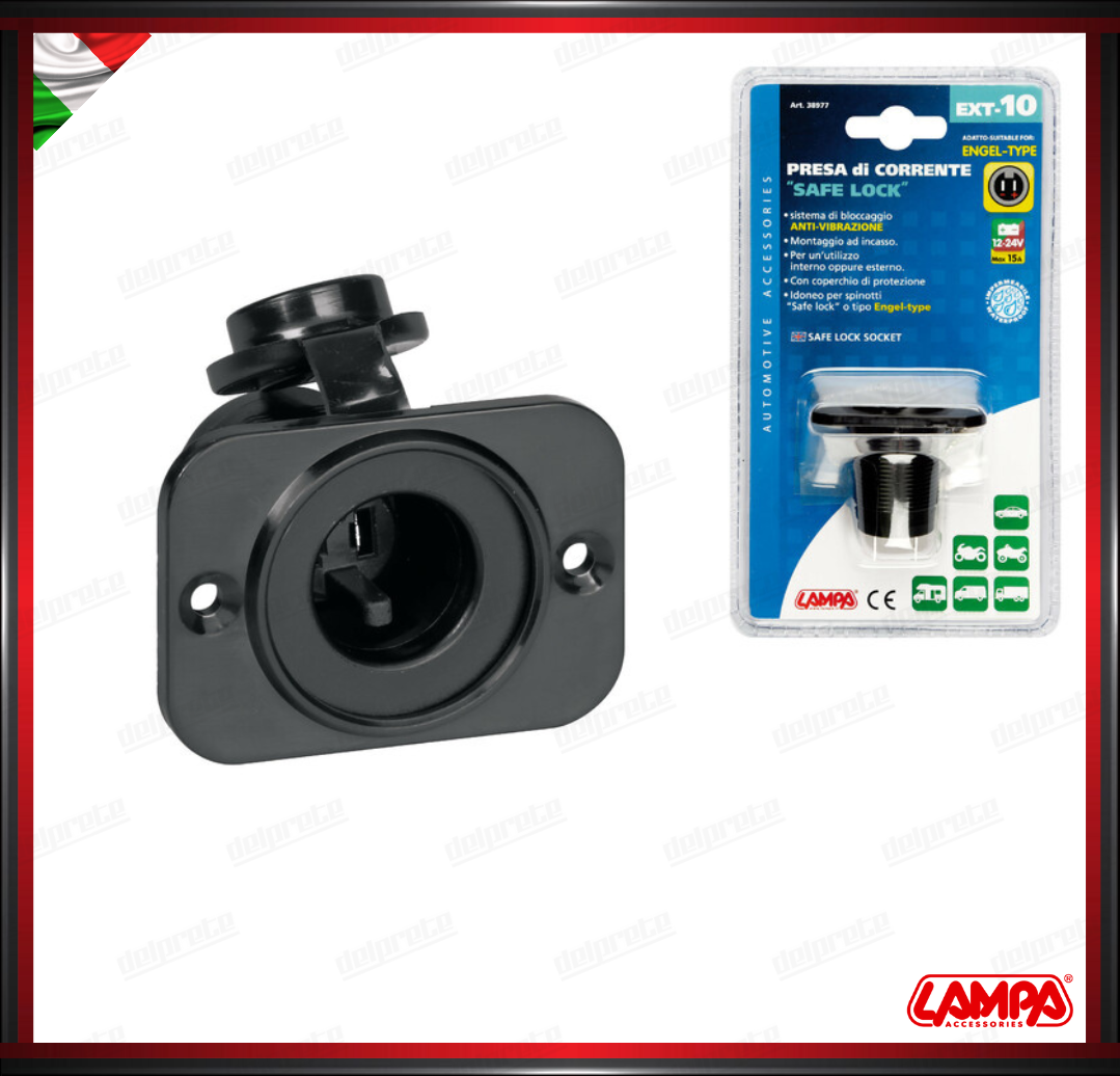 EXT-10 LAMPA DOPPIA PRESA DI CORRENTE SAFE LOCK MONTAGGIO AD INCASSO - 12/24V IMPERMEABILE