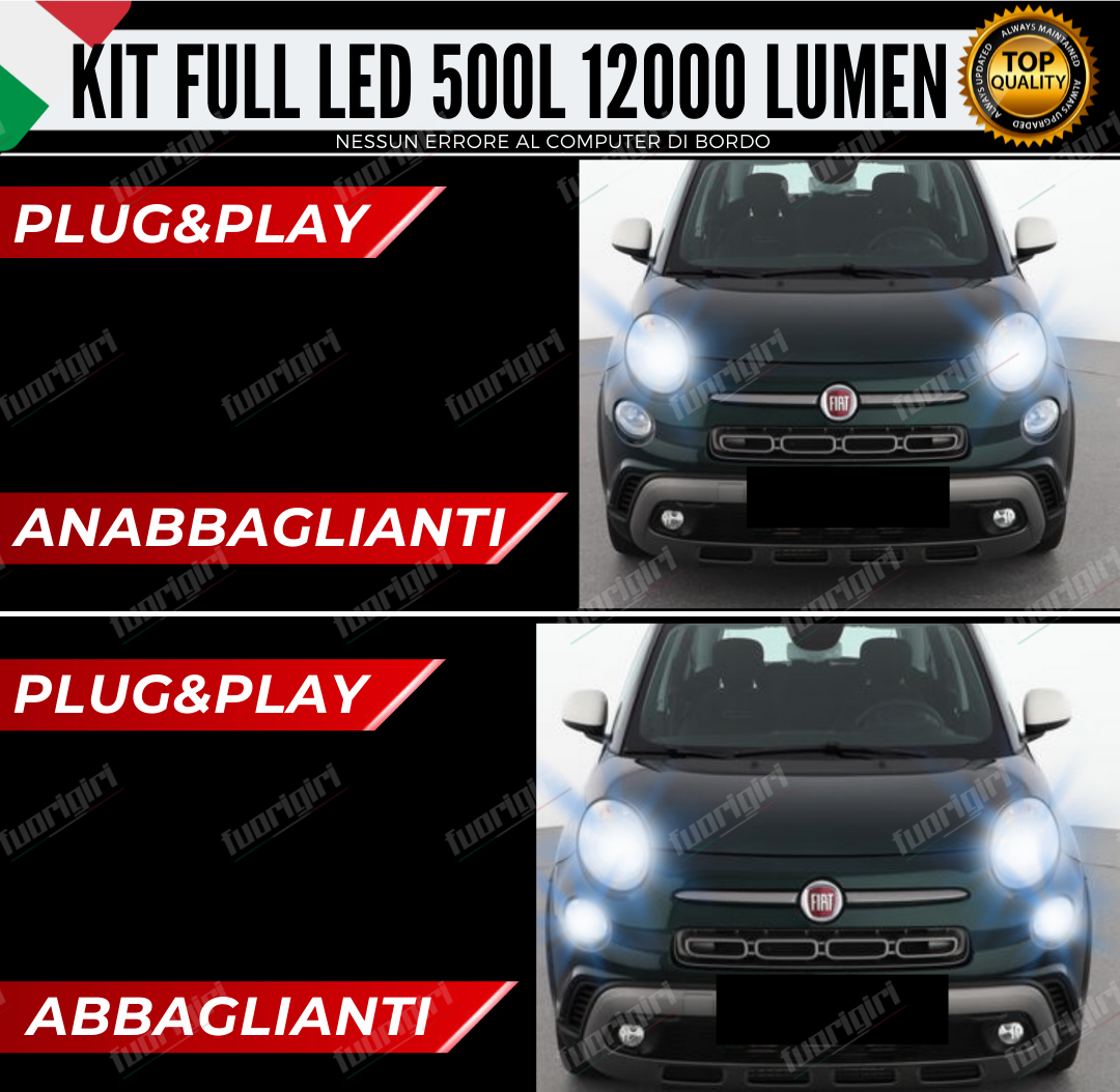 KIT LED H7 ANABBAGLIANTI E ABBAGLIANTI LED FIAT 500L 6000K CANBUS 12000LUMEN