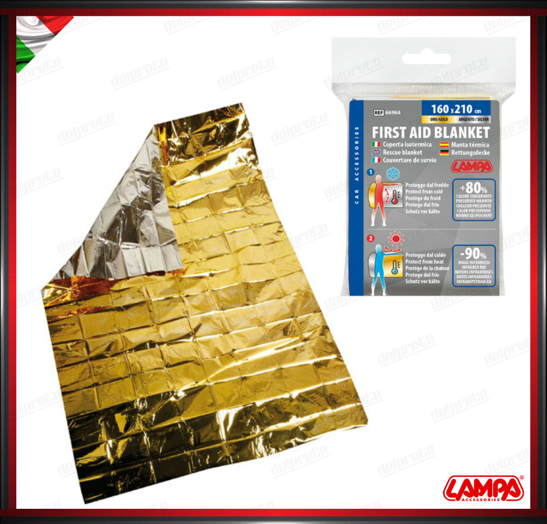 COPERTA ISOTERMICA ORO ARGENTO LAMPA - 160x210 CM PROTEZIONE FREDDO E CALDO
