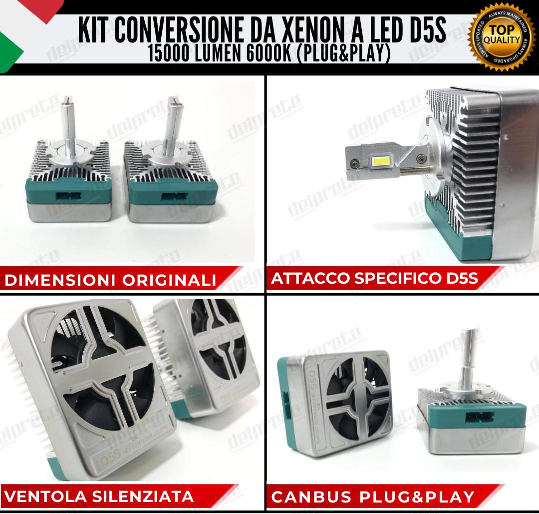 KIT LED D5S CONVERSIONE DA XENON A LED FIAT 500X 15000 LUMEN 6000K 100W NO ERROR (xenon originale)