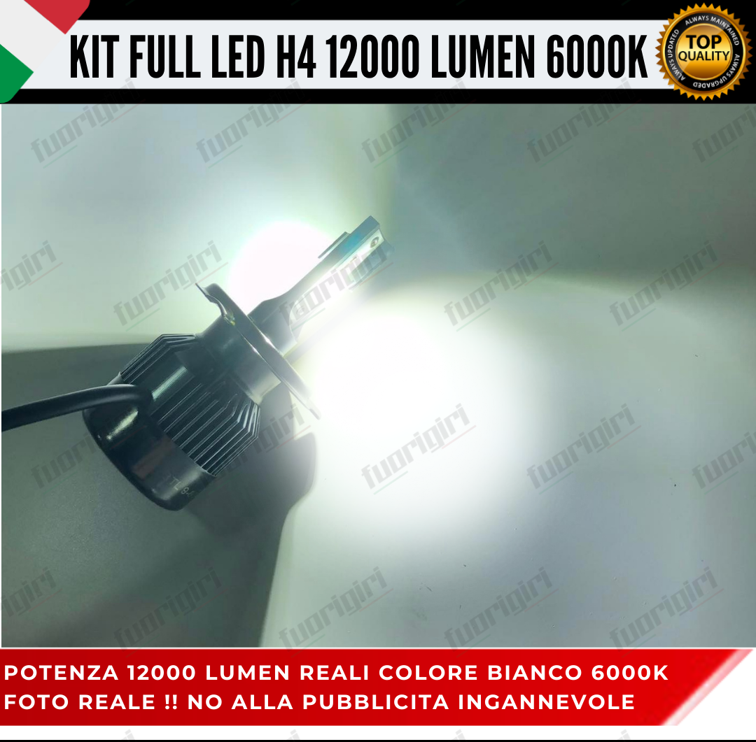 KIT LED H4 SKODA ROOMSTER 6000K BIANCO CANBUS 12000 LUMEN BI-LED NESSUN ERRORE