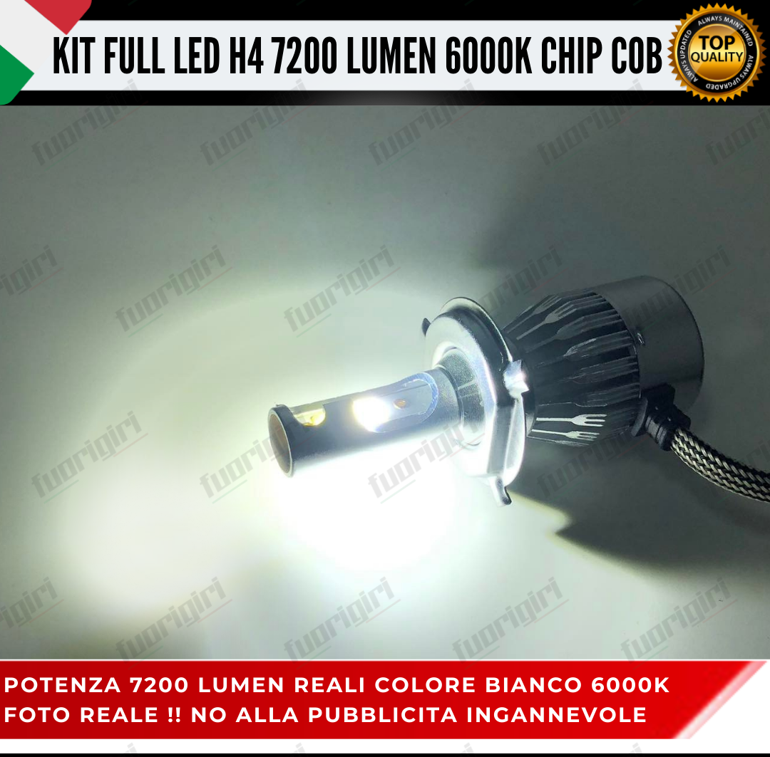 KIT FULL LED H4 LANCIA YPSILON HYBRID 7200 LUMEN 6000K BIANCO 100% NO ERRORE