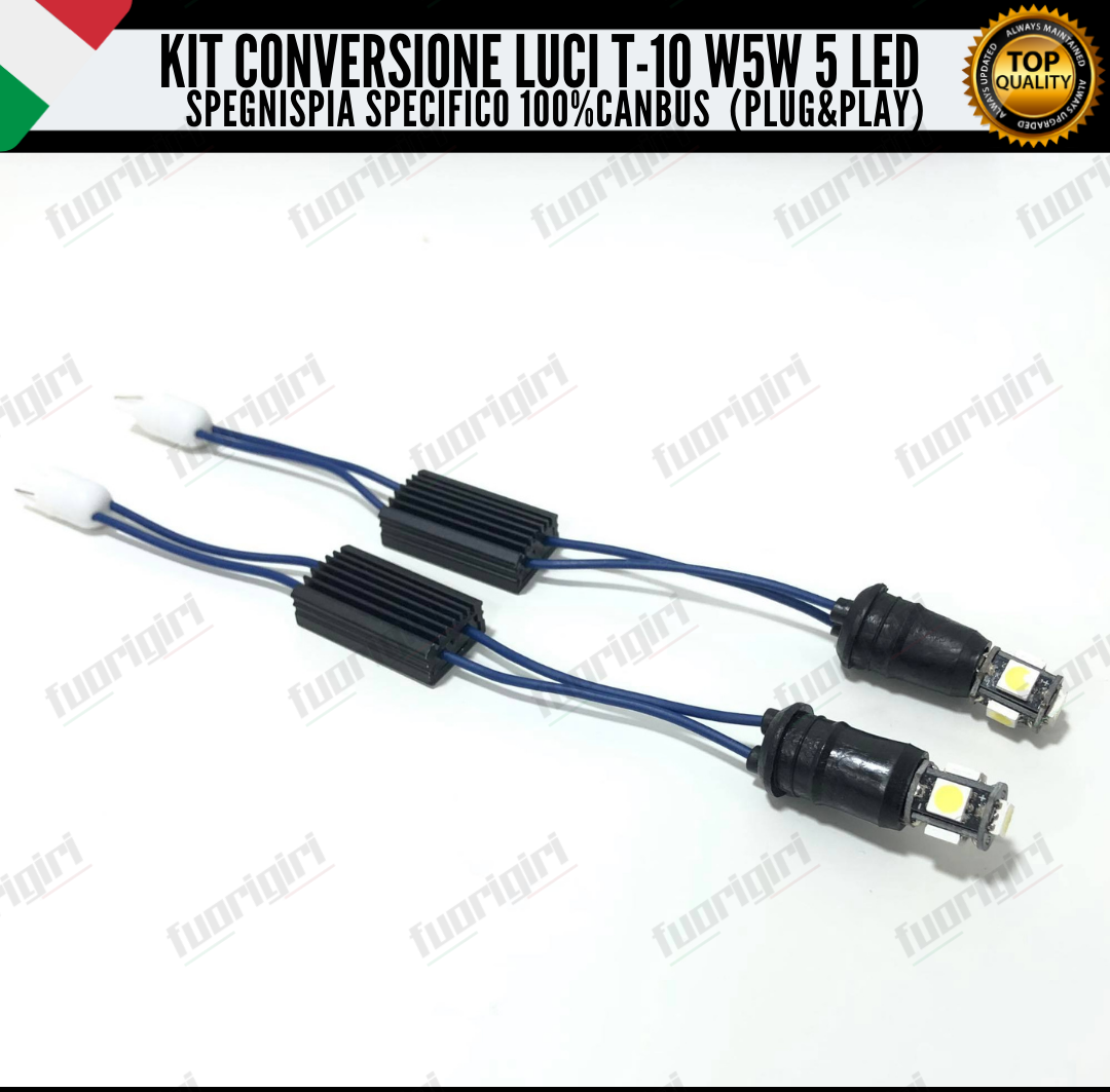 COPPIA LUCI DI POSIZIONE 5 LED LANCIA YPSILON Y T10 + SPEGNI SPIA 100% NO ERRORE