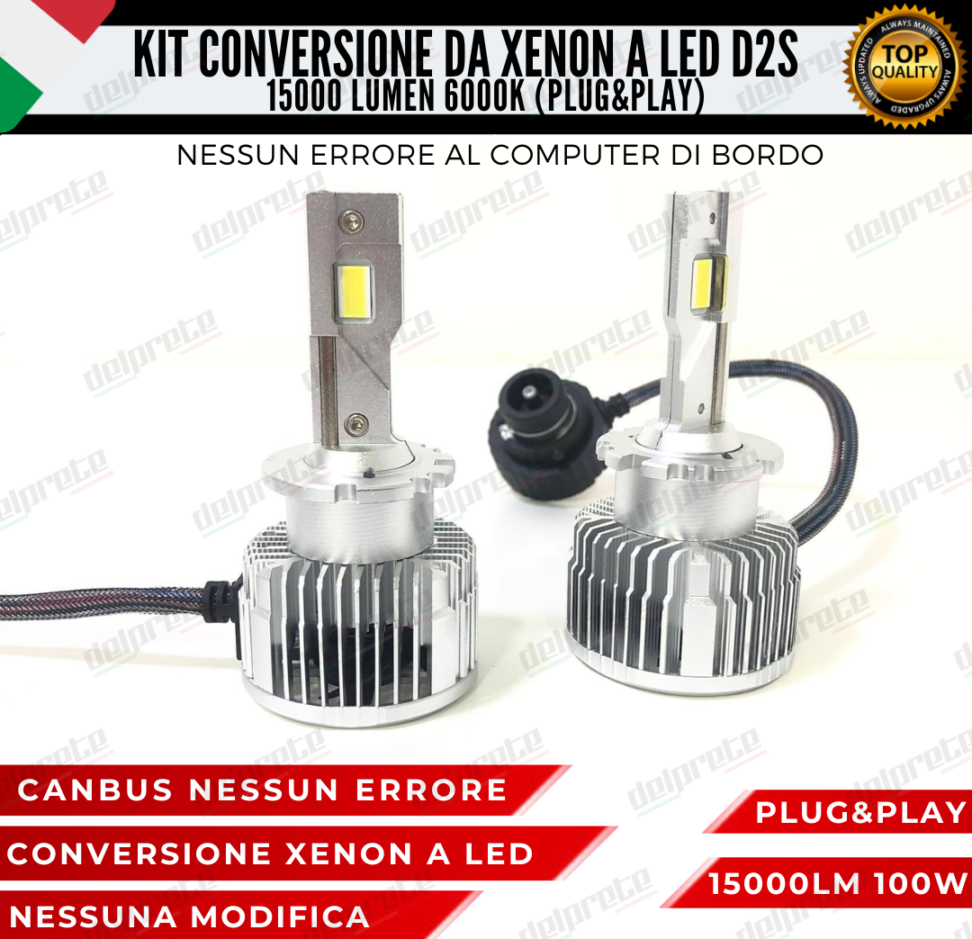 COPPIA LAMPADE D2S LED 15000 LUMEN DA XENON A LED LANCIA THESIS CANBUS 6000K