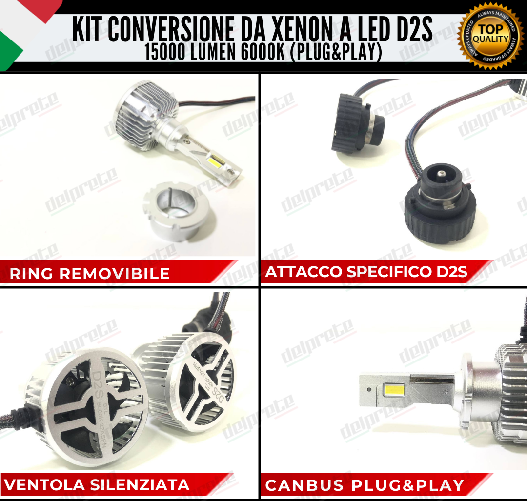 COPPIA LAMPADE D2S LED 15000 LUMEN DA XENON A LED LANCIA THESIS CANBUS 6000K
