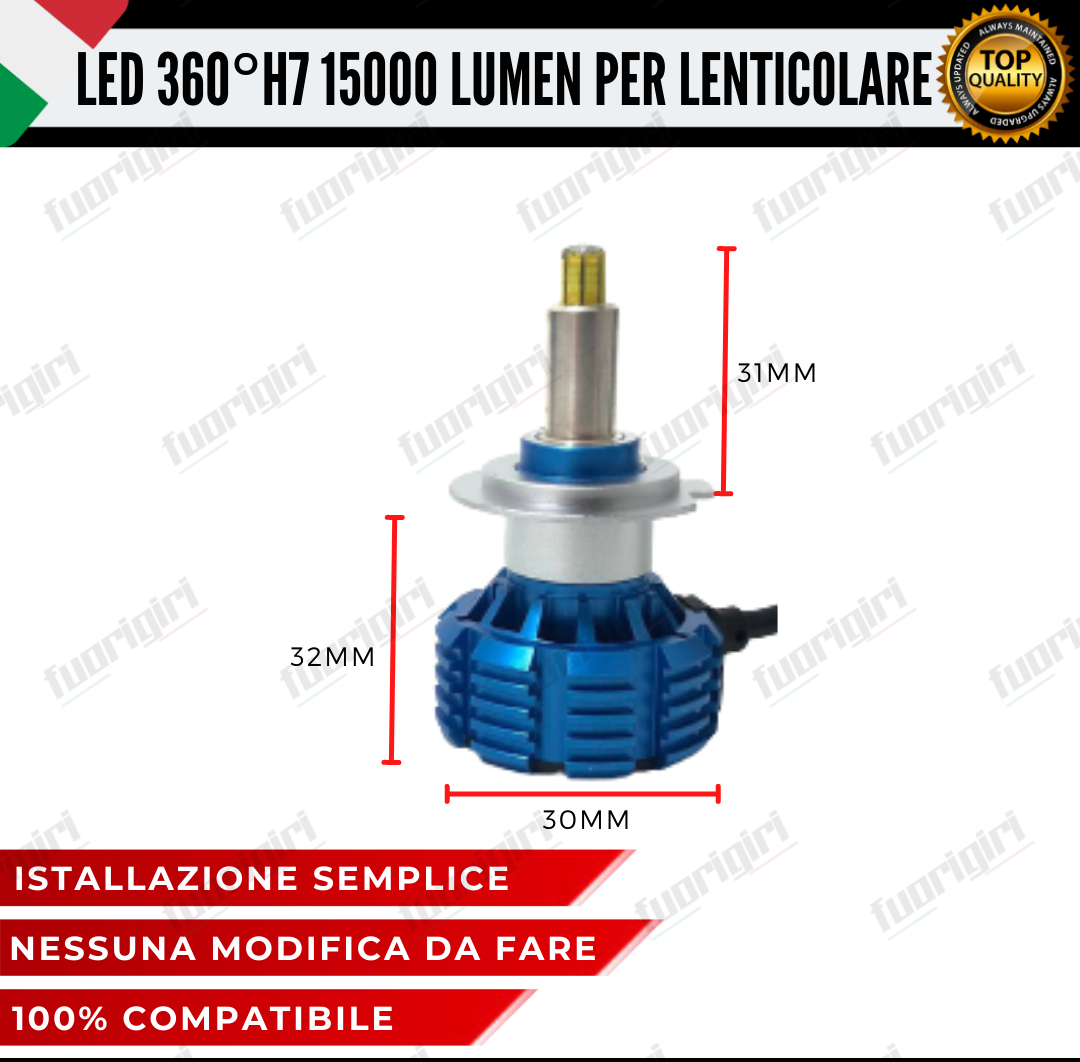 KIT FULL LED H7 360° GRADI PER LENTICOLARI SMART FORTWO 451 CANBUS 100% NO ERROR