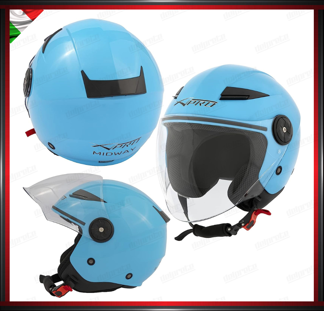 CASCO JET CITY MOTO SCOOTER AZZURRO CON VISIERA LUNGA OMOLOGATO ECE 22-05