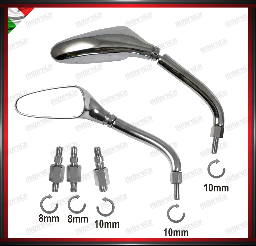 SPECCHIETTI MOTO SCOOTER CUSTOM PER MANUBRIO M8 M10 REGOLABILI CROMATO DX + SX