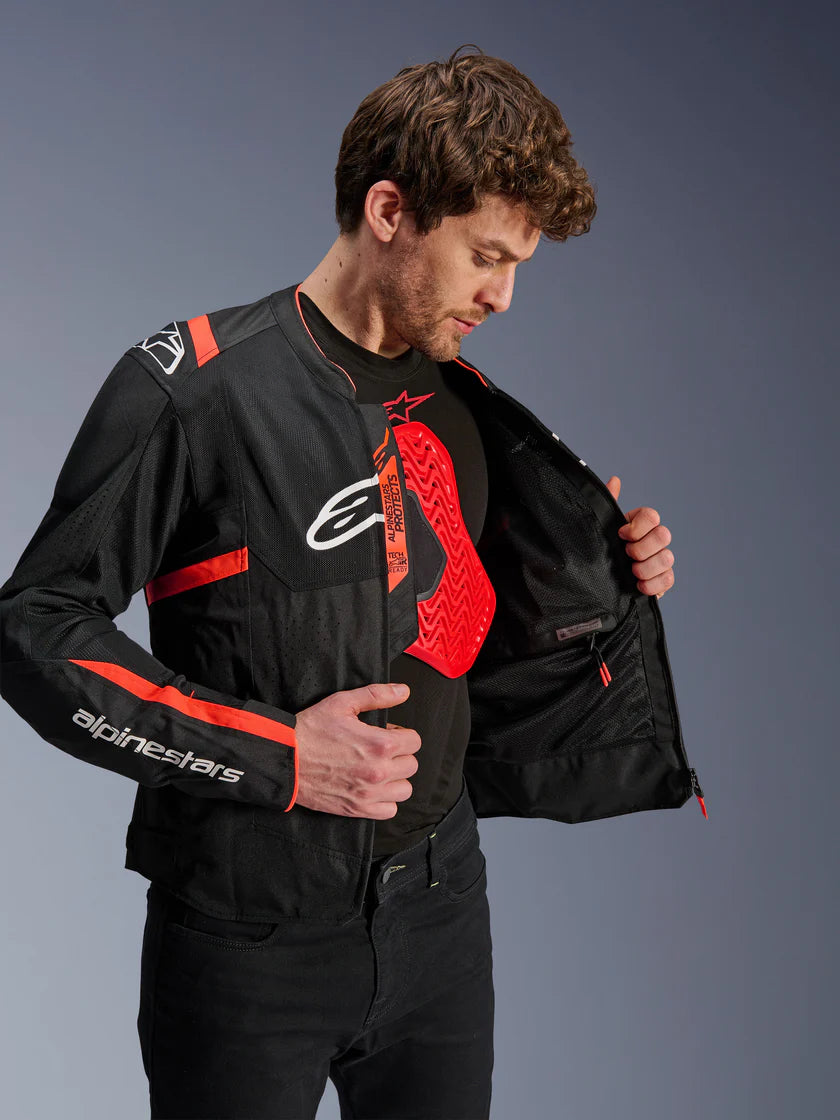 ALPINESTARS - GIACCA MOTO UOMO T-SPS AIR V2 NERO E ROSSO IN TESSUTO CON PROTEZIONI