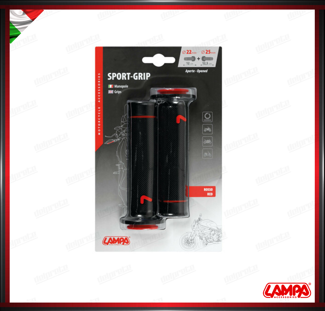 SPORT GRIP MANOPOLE MOTO NERO ROSSO SCOOTER UNIVERSALI LAMPA TERMOPLASTICA TEXTURE
