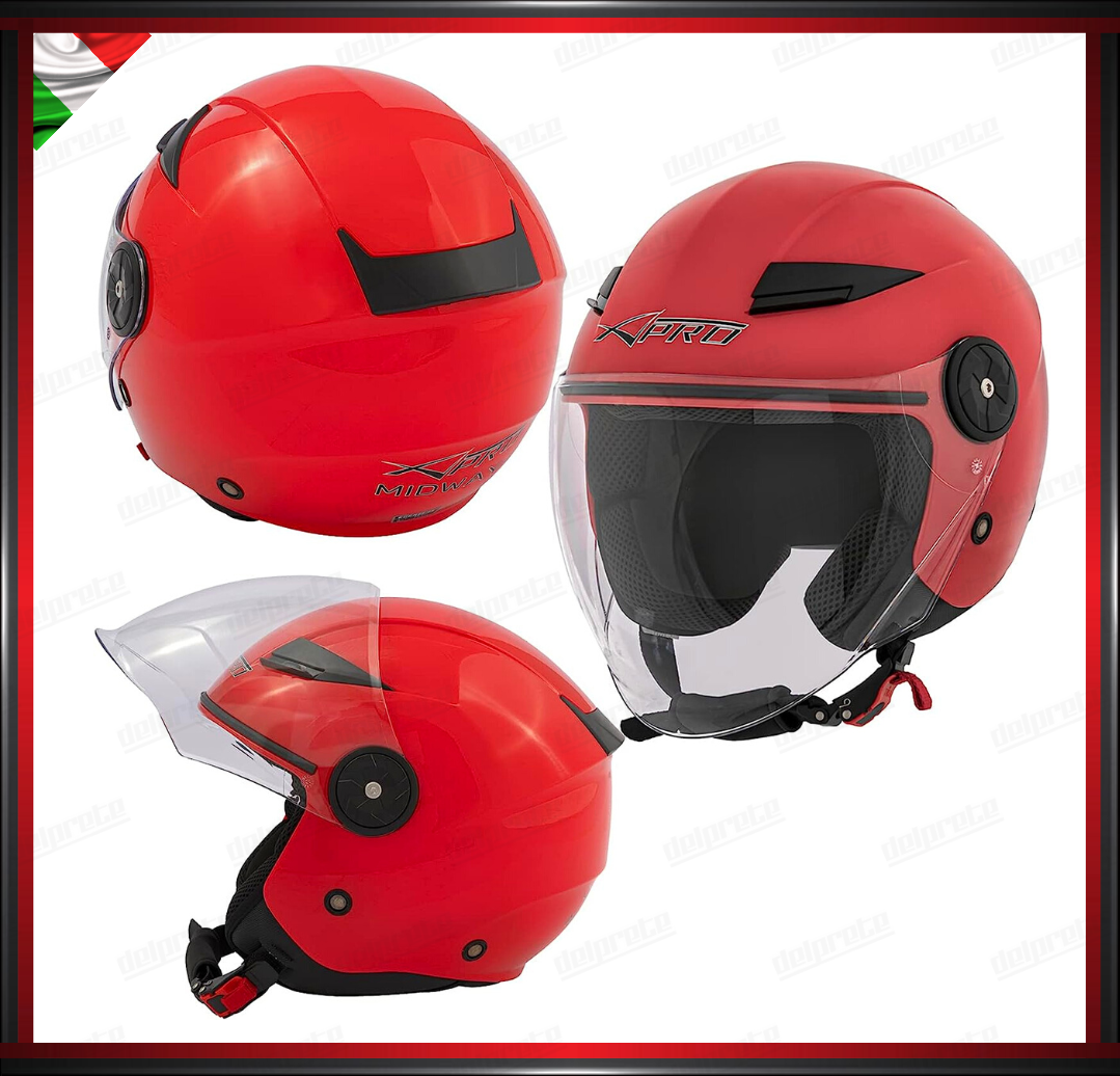 CASCO JET CITY MOTO SCOOTER ROSSO CON VISIERA LUNGA OMOLOGATO ECE 22-05