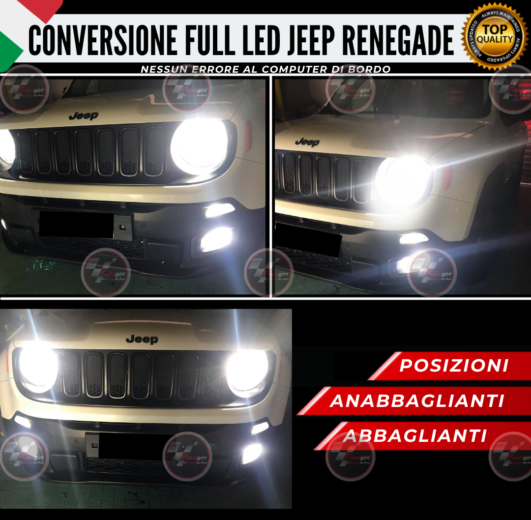 KIT FULL LED JEEP RENEGADE 12000 LUMEN ANABBAGLIANTI + ABB E DIURNE CANBUS (pre-2019)