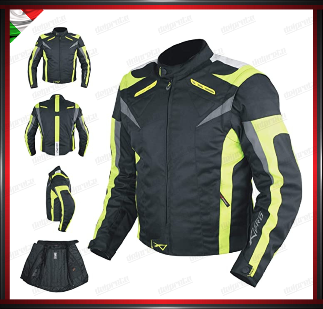 GIACCA MOTO DONNA FLUO IN CORDURA MANICHE STACCABILE PROTEZIONI OMOLOGATE CE