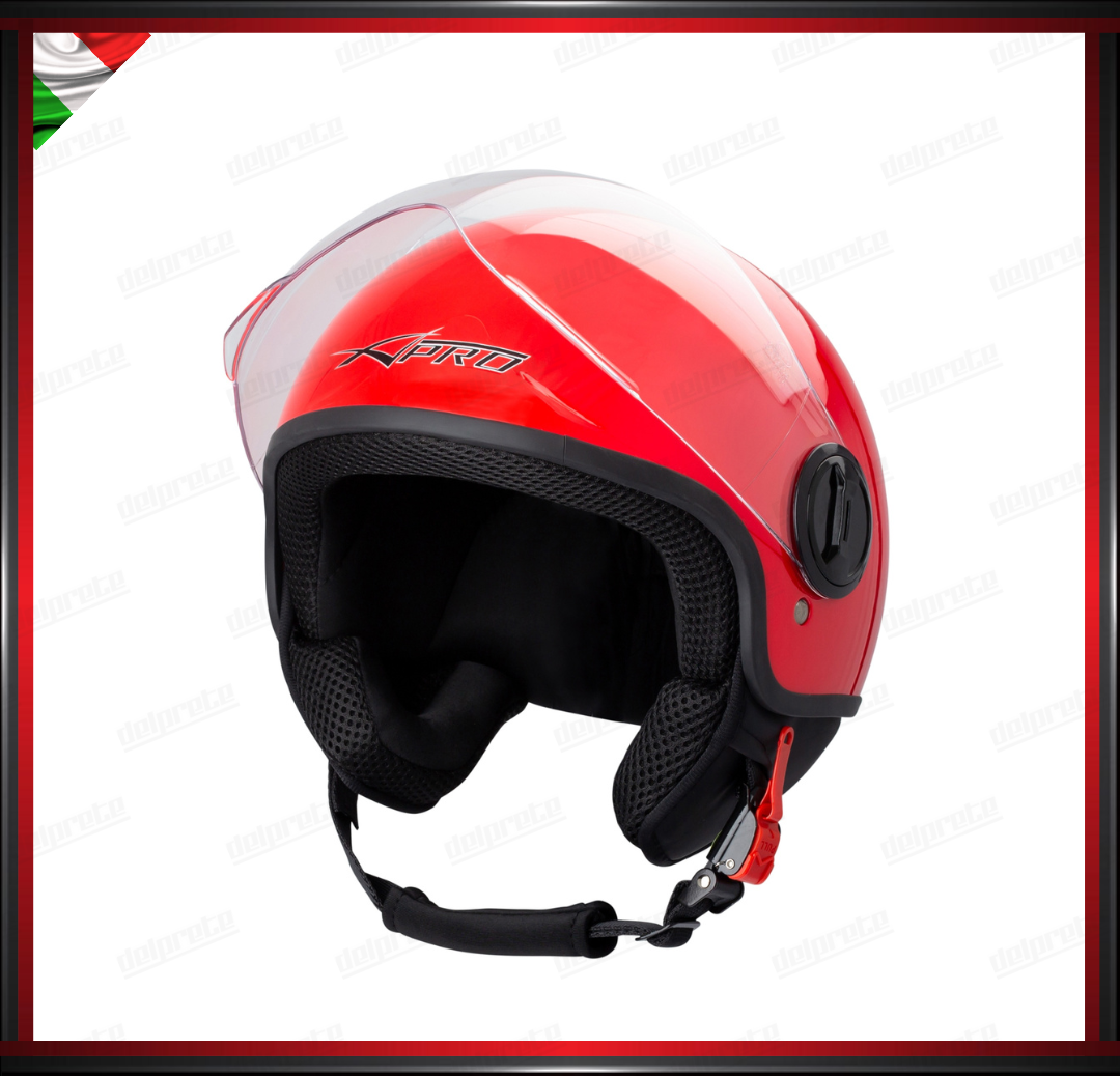 CASCO JET CITY MOTO SCOOTER ROSSO VISIERA SAGOMATA OMOLOGATO ECE 22-05