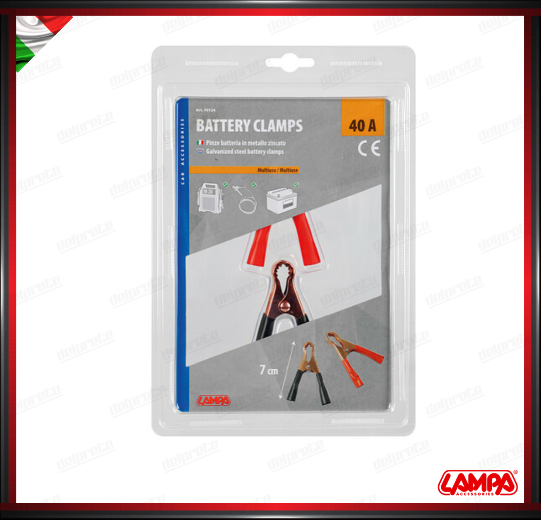 COPPIA PINZE BATTERIA MORSETTI DA - 7 CM 40 A ROSSO E NERO LAMPA