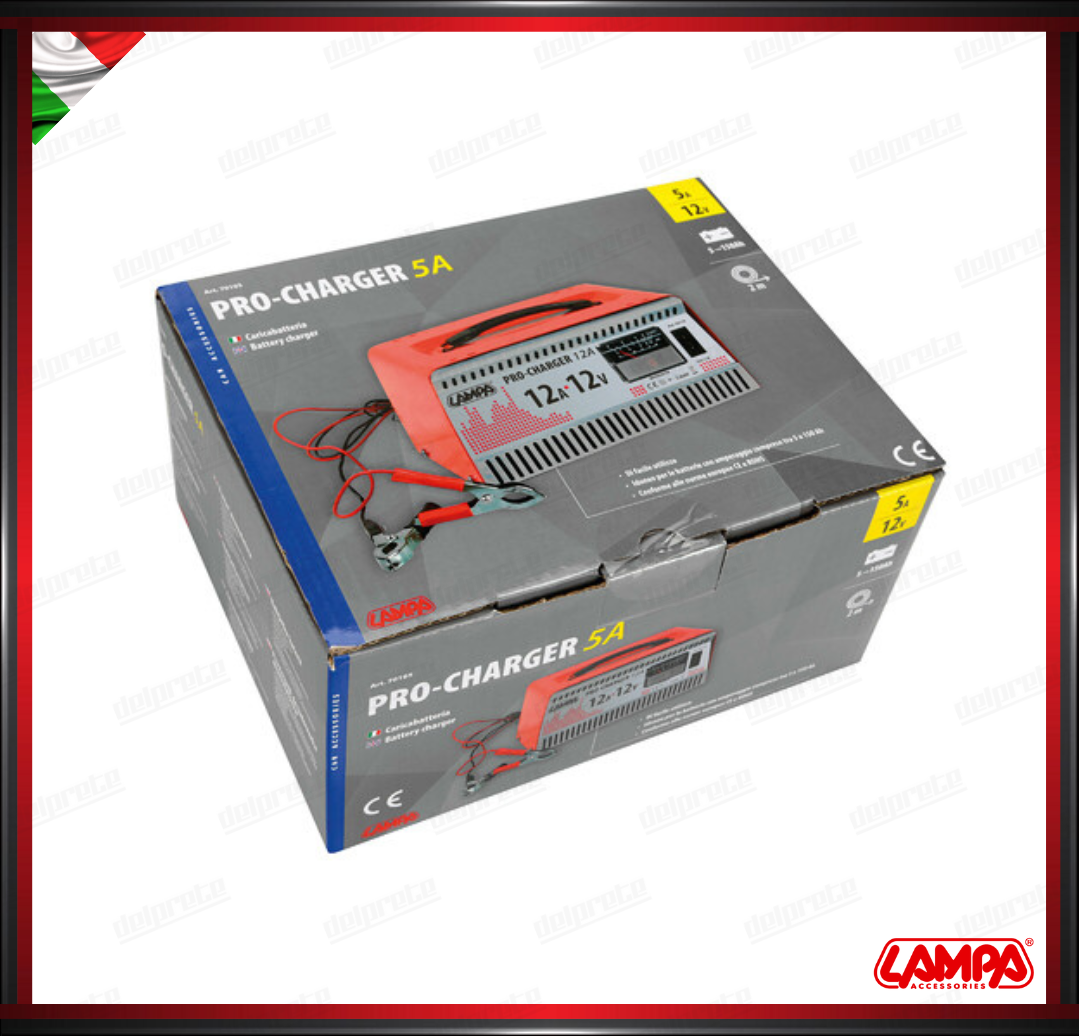 PRO-CHARGER CARICATORE PER BATTERIE CARICABATTERIE LAMPA 12V -5A AUTO MOTO CAMPER