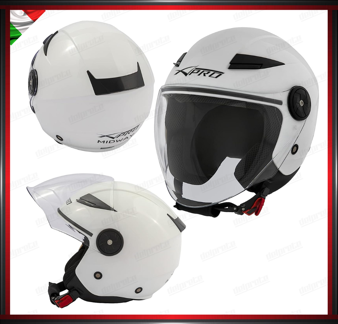 CASCO JET CITY MOTO SCOOTER BIANCO CON VISIERA LUNGA OMOLOGATO ECE 22-05