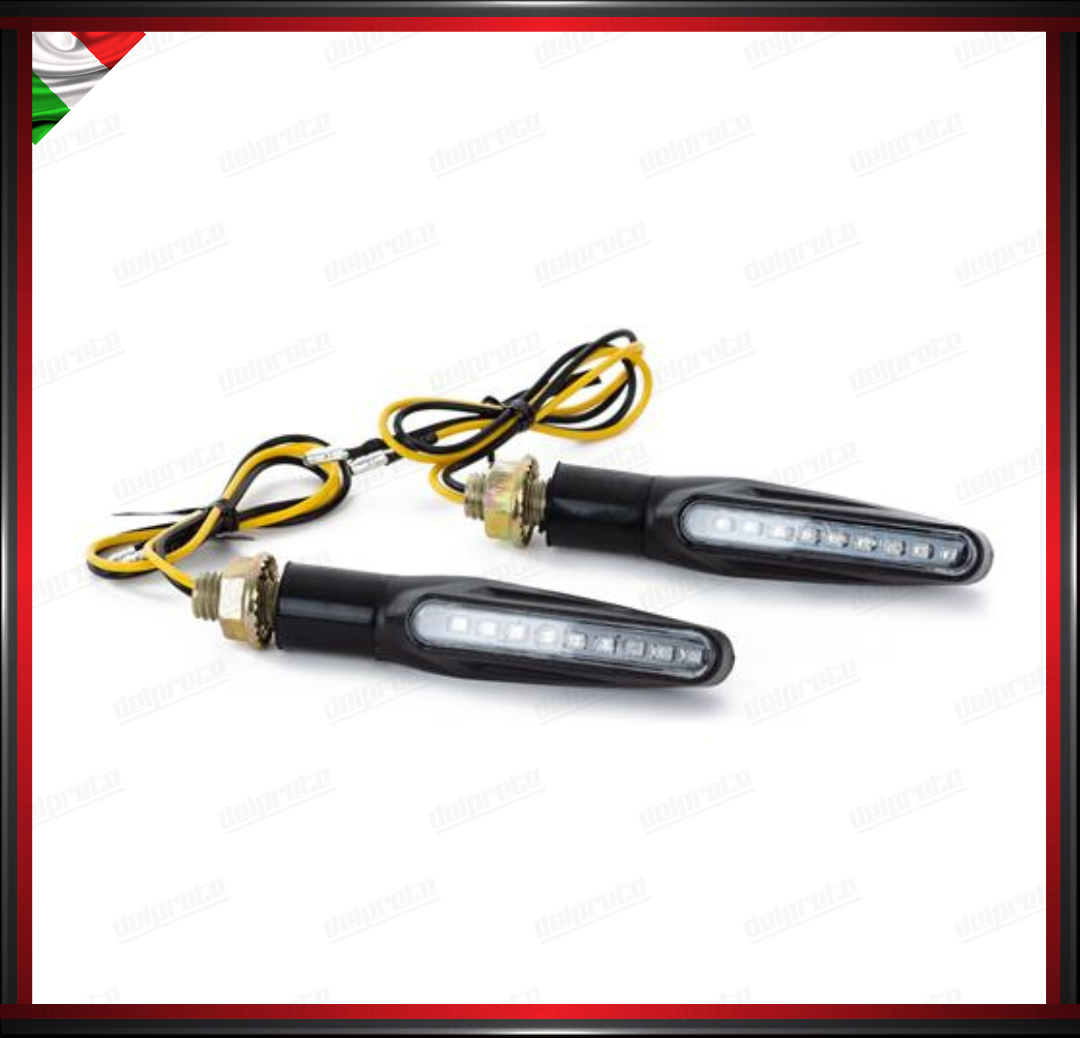 COPPIA FRECCE UNIVERSALI INDICATORI DIREZIONE LED LUCE AMBRA CORPO NERO CERTIFICAZIONE EUROPEA