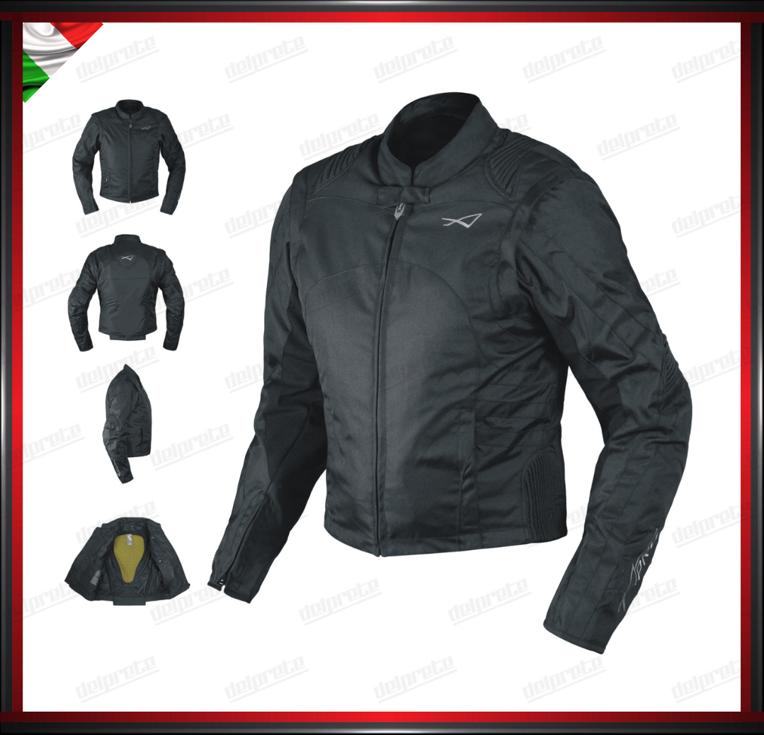 GIACCA MOTO IN TESSUTO NERO CORDURA MANICA STACCABILE PROTEZIONI OMOLOGATE CE