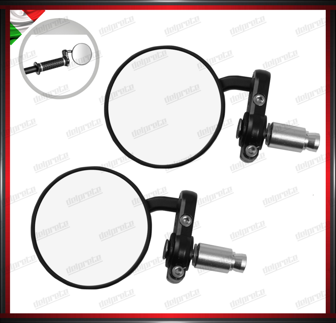 SPECCHIETTI MOTO NAKED PER MANUBRIO BAR END CAFE RACER REGOLABILI NERO DX + SX