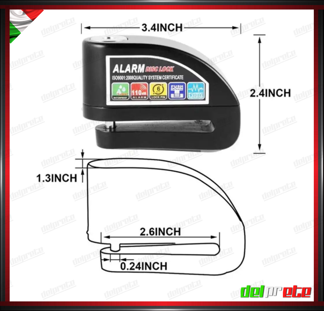 BLOCCADISCO CON ALLARME MOTO SCOOTER 110 DECIBEL ANTI SOLLEVAMENTO
