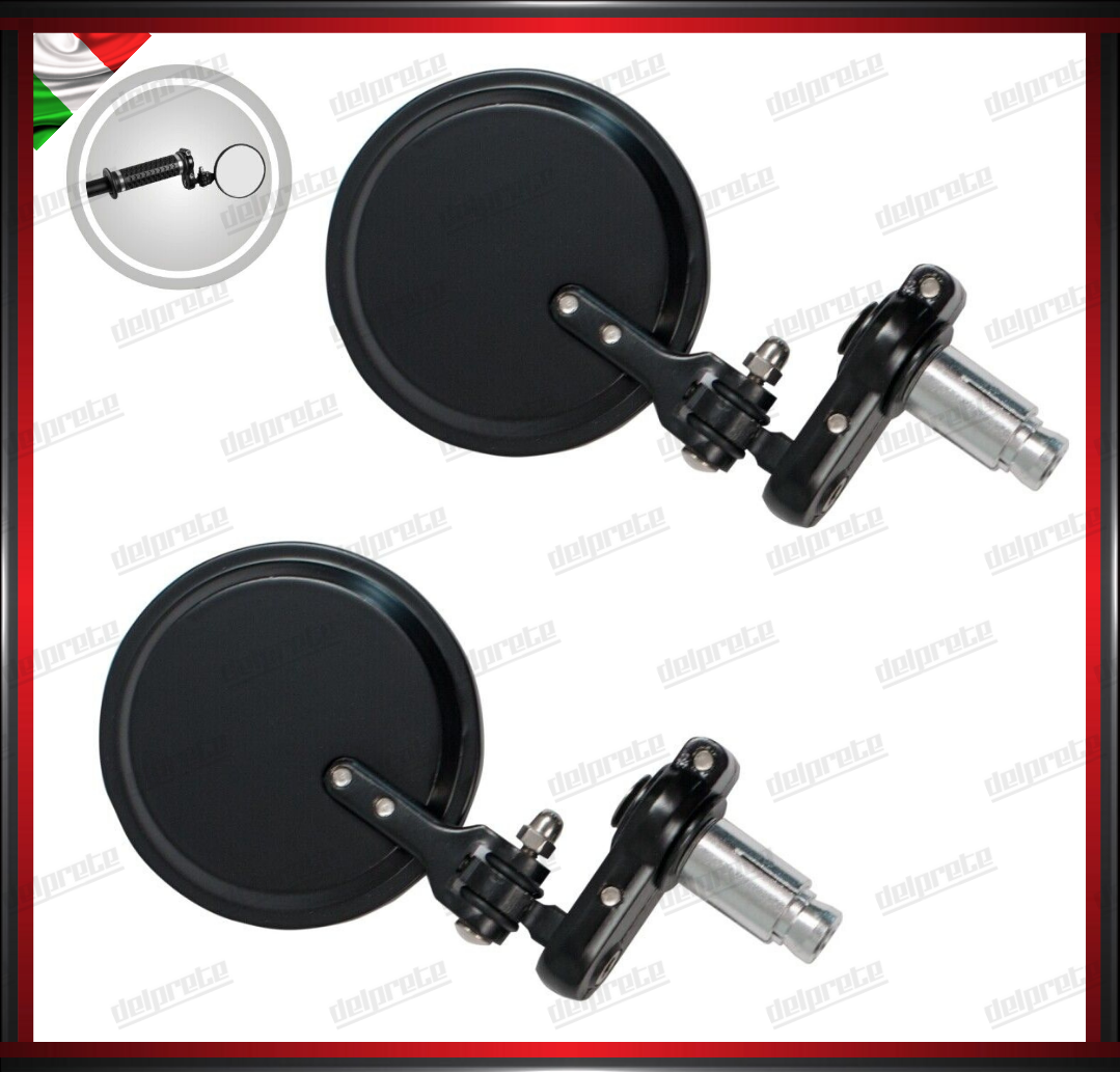 SPECCHIETTI MOTO NAKED PER MANUBRIO BAR END CAFE RACER REGOLABILI NERO DX + SX
