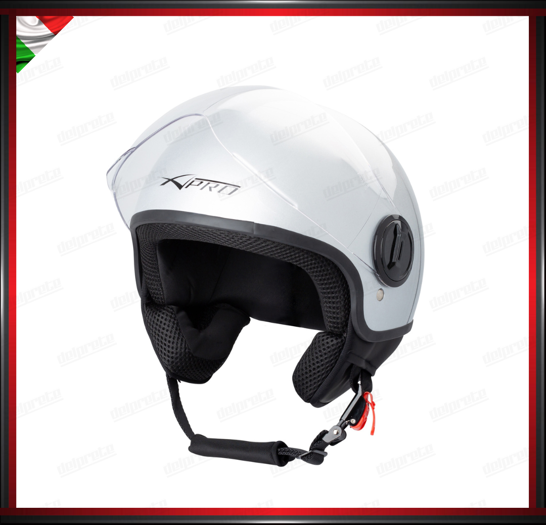 CASCO JET CITY MOTO SCOOTER GRIGIO ARGENTO VISIERA SAGOMATA OMOLOGATO ECE 22-05