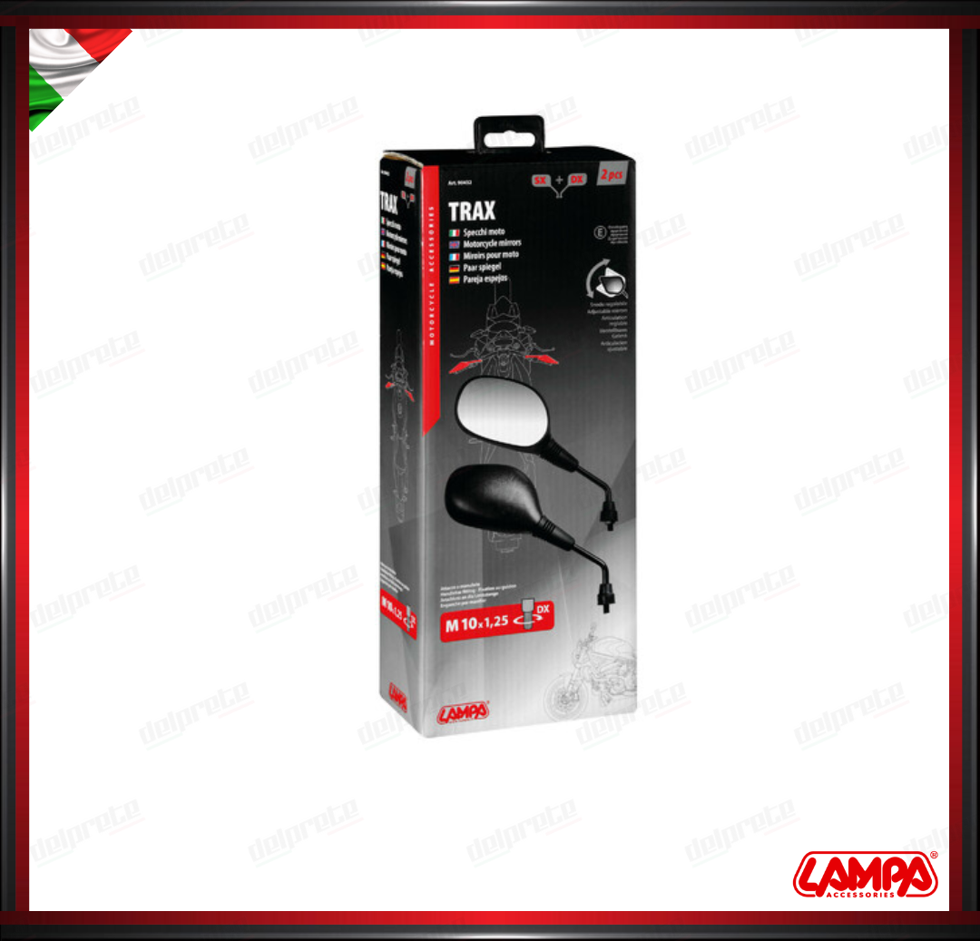 TRAX COPPIA SPECCHIETTI RETROVISORI MOTO SCOOTER UNIVERSALI LAMPA OMOLOGATI NERO M 10